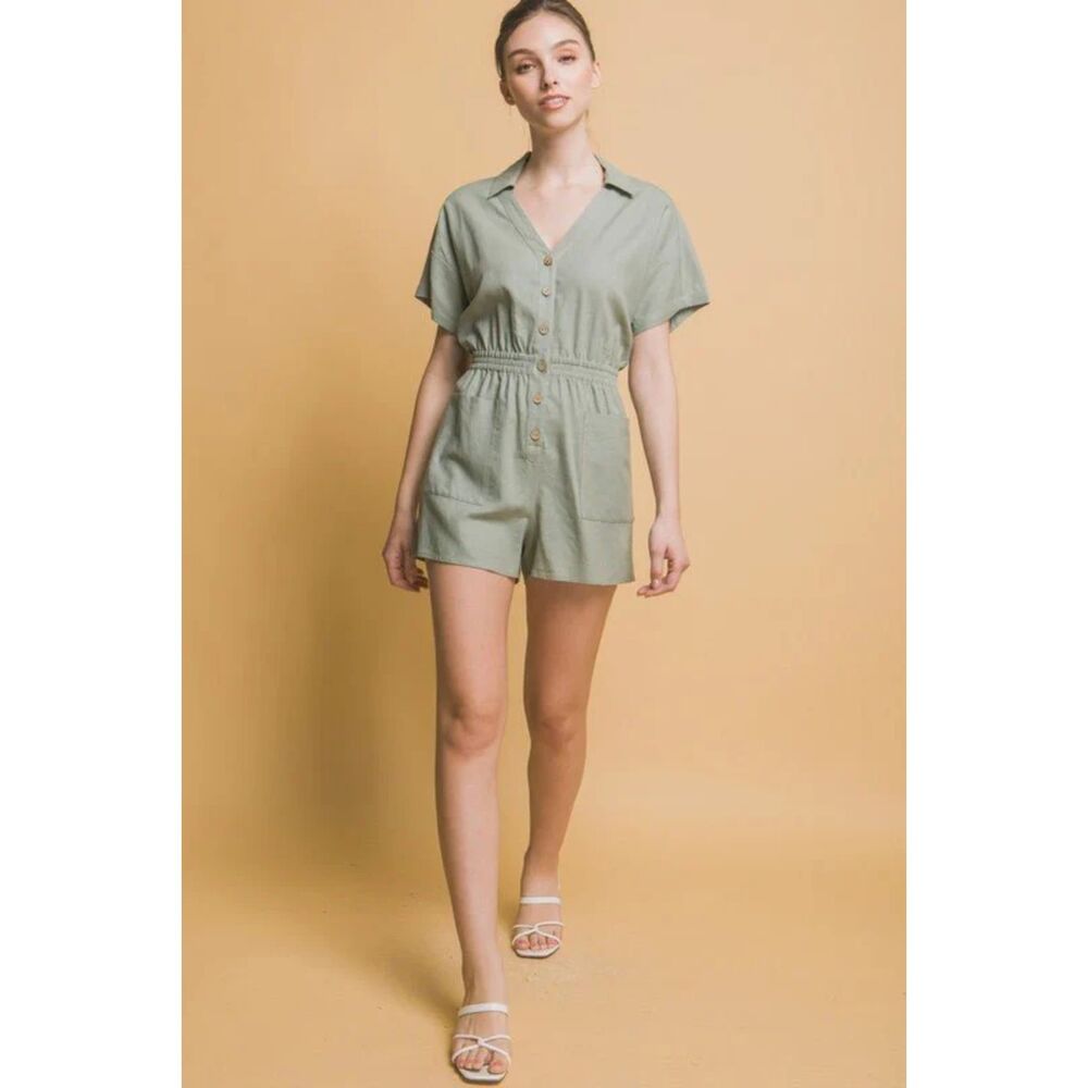 ZARA LINEN BLEND SHIRT STYLE SHORT JUMPSUIT - Picture 2 of 6